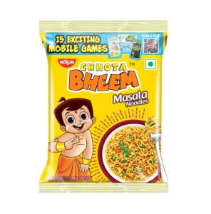 Pic 1 Product pack of “Nissin Chhota Bheem Masala Noodles” featuring Chhota Bheem-themed packaging and QR-enabled interactive play access.jpg