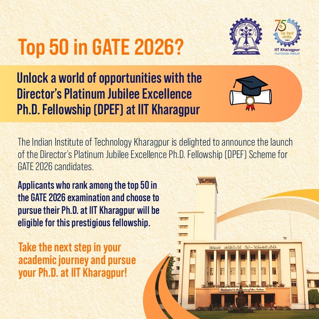 IIT Kharagpur Launches Director’s Platinum Jubilee Excellence Ph.D. Fellowship to Attract Top GATE 2026 Talent